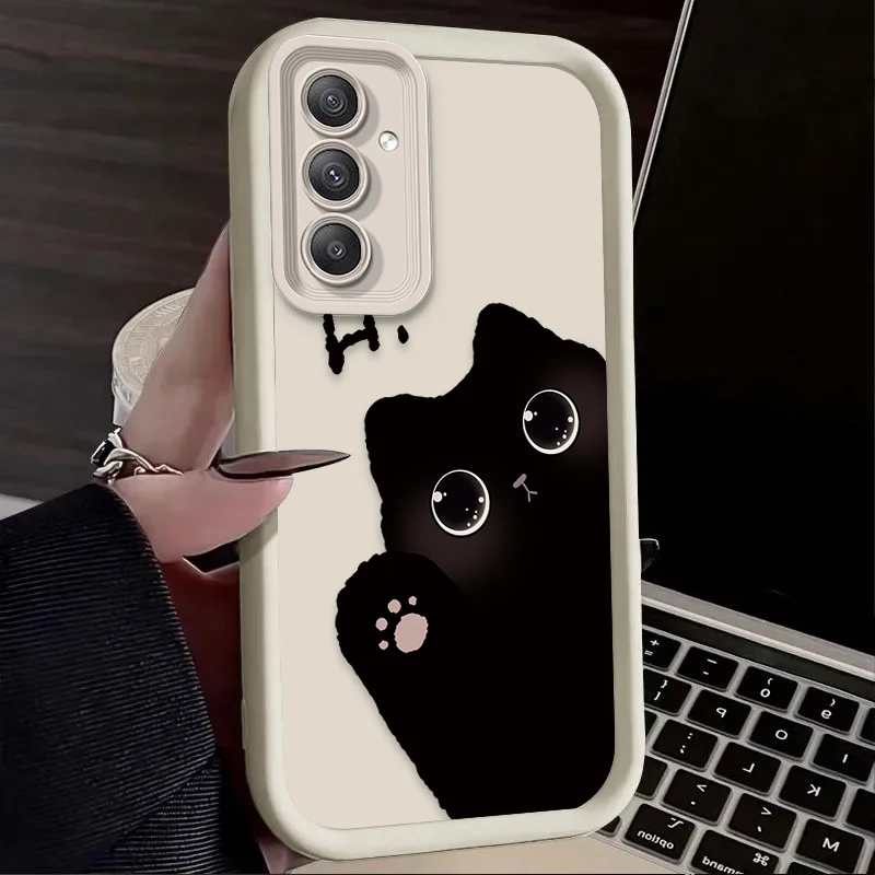 جميل كبير العينين القط قضية الهاتف لسامسونج غالاكسي A54 A05 A05S A34 A24 A14 A53 A33 A23 A13 A52 A52S A32 A22 A12 A71 A51 A31 A50