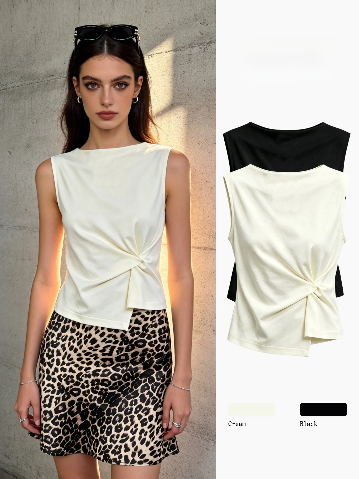 

Women's Summer Slim Fit Sleeveless Vest Knot Twist Asymmetrical Design Casual Commute Outerwear Top Breathable Polyester
