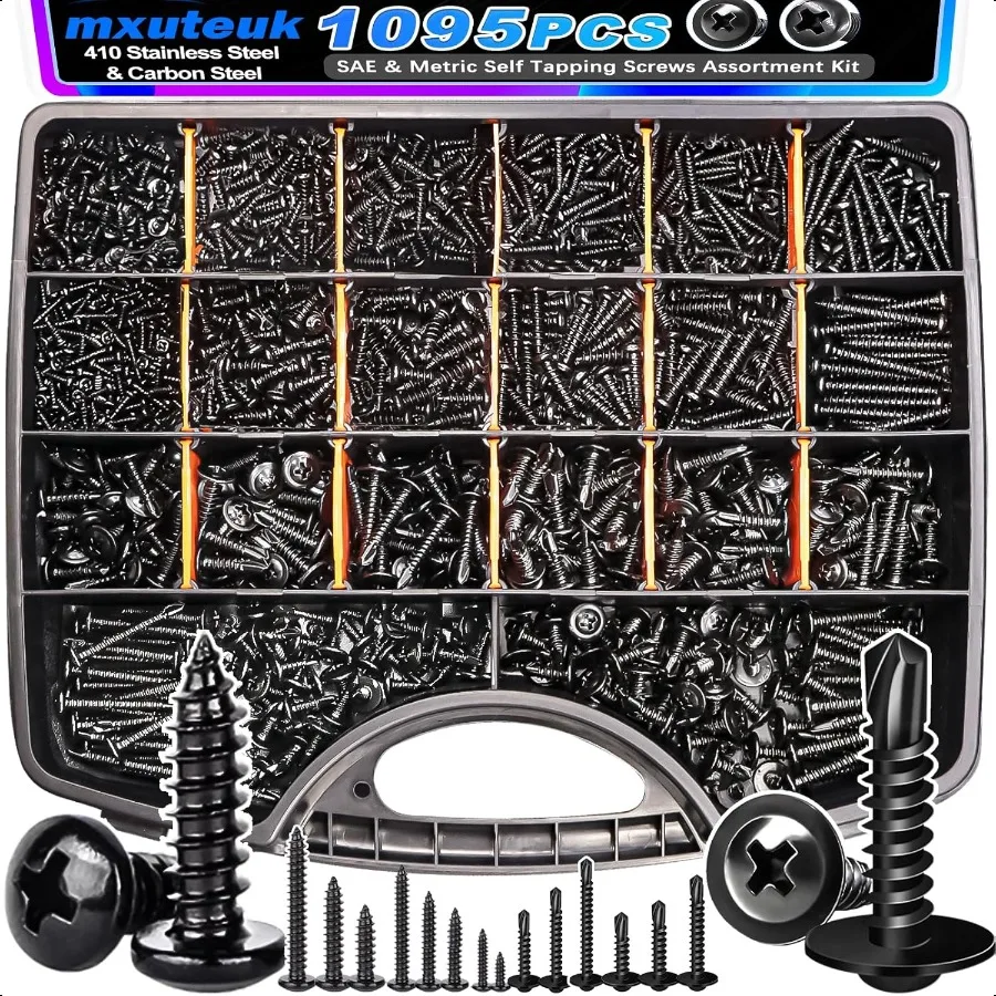 

1095PCS Self Tapping Screws Assortment Kits 810 410 Stainl Steel Truss Head Self Drilling Screws and M2 M4 Carbon Steel Phillip