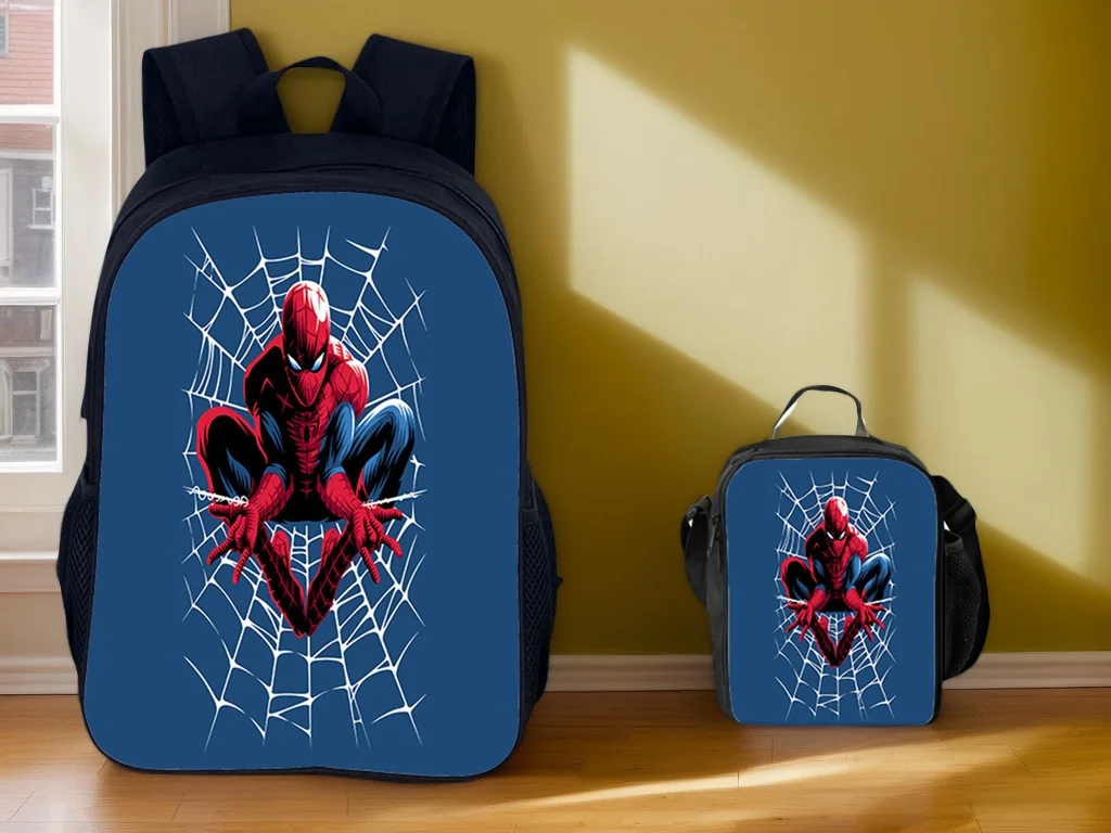 

Durable Spider Man Backpack+Lightweight Cooler Bag 2 Pcs Set-Kids Back to School Book Bag Set