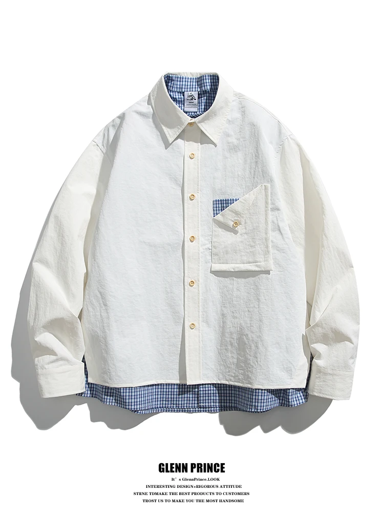 

Мужская удлиненная куртка GPstudio, повседневная, свободного кроя, в клетку, с лоскутным узором, весенняя, шикарная, для пар, молодежная мода, весенний сезон