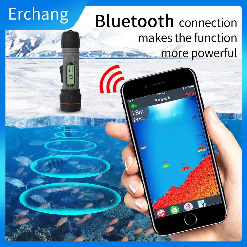 Erchang Sonar Fish Finder Wireless Echo Sounder Winter Fishing Fishfinder 0.8-90 Depth For Ice Fishing Finder