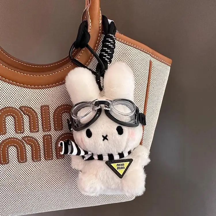 Miffy Bag Pendant Kawaii Pilot Rabbit Keychain Access Card Girls Decoration Plush Doll Pendant Creative Cute Gift
