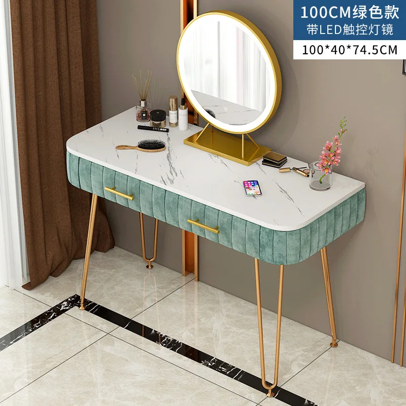 100cm Dressing Table for Bedroom and Dimmable Light Mirror Jewelry Makeup Organizer Drawers of Modern Dresser Marble Desktop