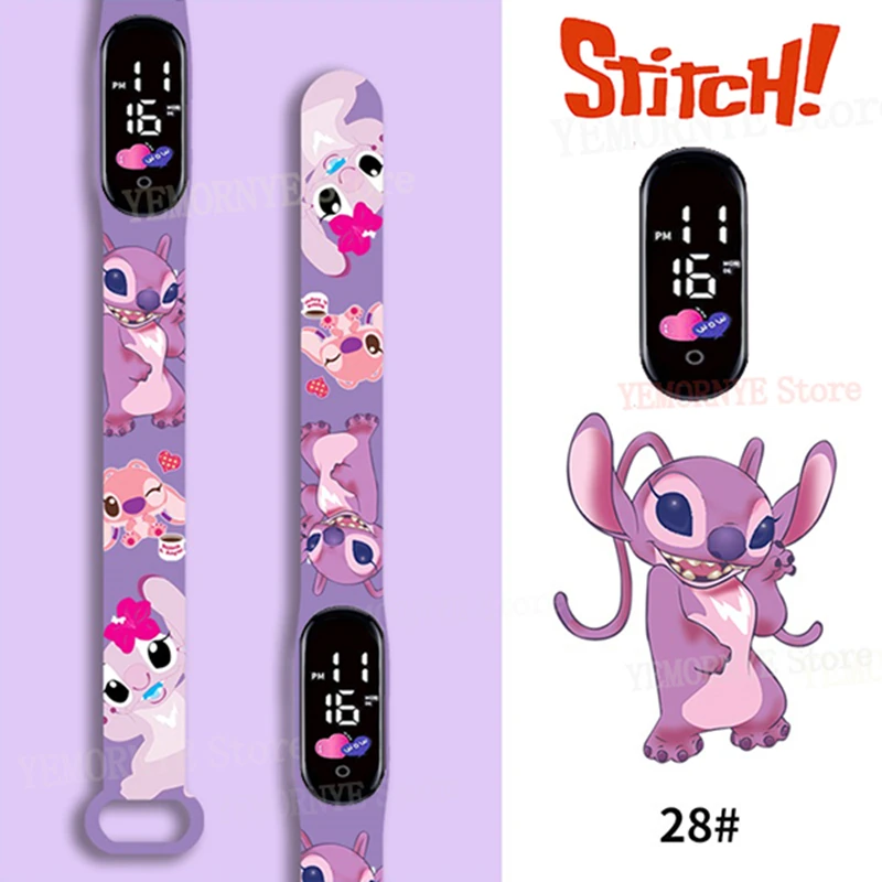 Disney Stitch Digitale Kinderuhren, Anime-Figuren, LED-Leuchtuhr, Touch, wasserdicht, elektronische Sportuhr, Kindergeburtstagsgeschenk