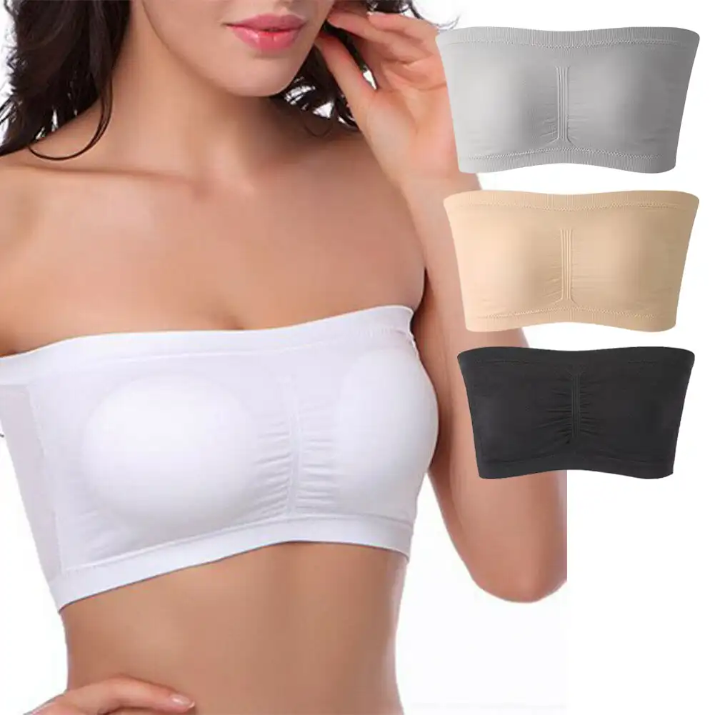 Dubbele Lagen Plus Maat Strapless Bh Bandeau Buis Verwijderbare Gewatteerde Top Rekbare Naadloze Bandeau Bh Boob Crop Spaghettiband