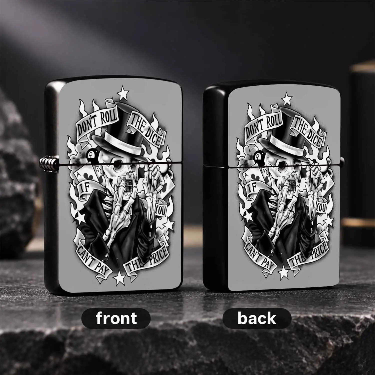 Vintage Skeleton Graphic Lighter, Don'T Roll The Dice Slogan Printed Decor, Trendy Old School Art Design, Portable Daily Use Igniter For Camping Gathering, Unique Cool Gift For Art Lovers, Long Lasting Stylish Accessory A Humorous And Inter