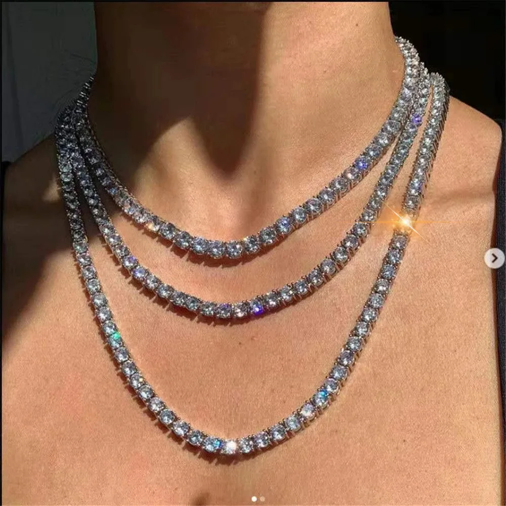 Iced Out diament tenis naszyjniki dla kobiet Punk Hiphop luksusowe AAA + cyrkonia złoty naszyjnik typu Choker łańcuch prezent ślubny biżuteria OHN117