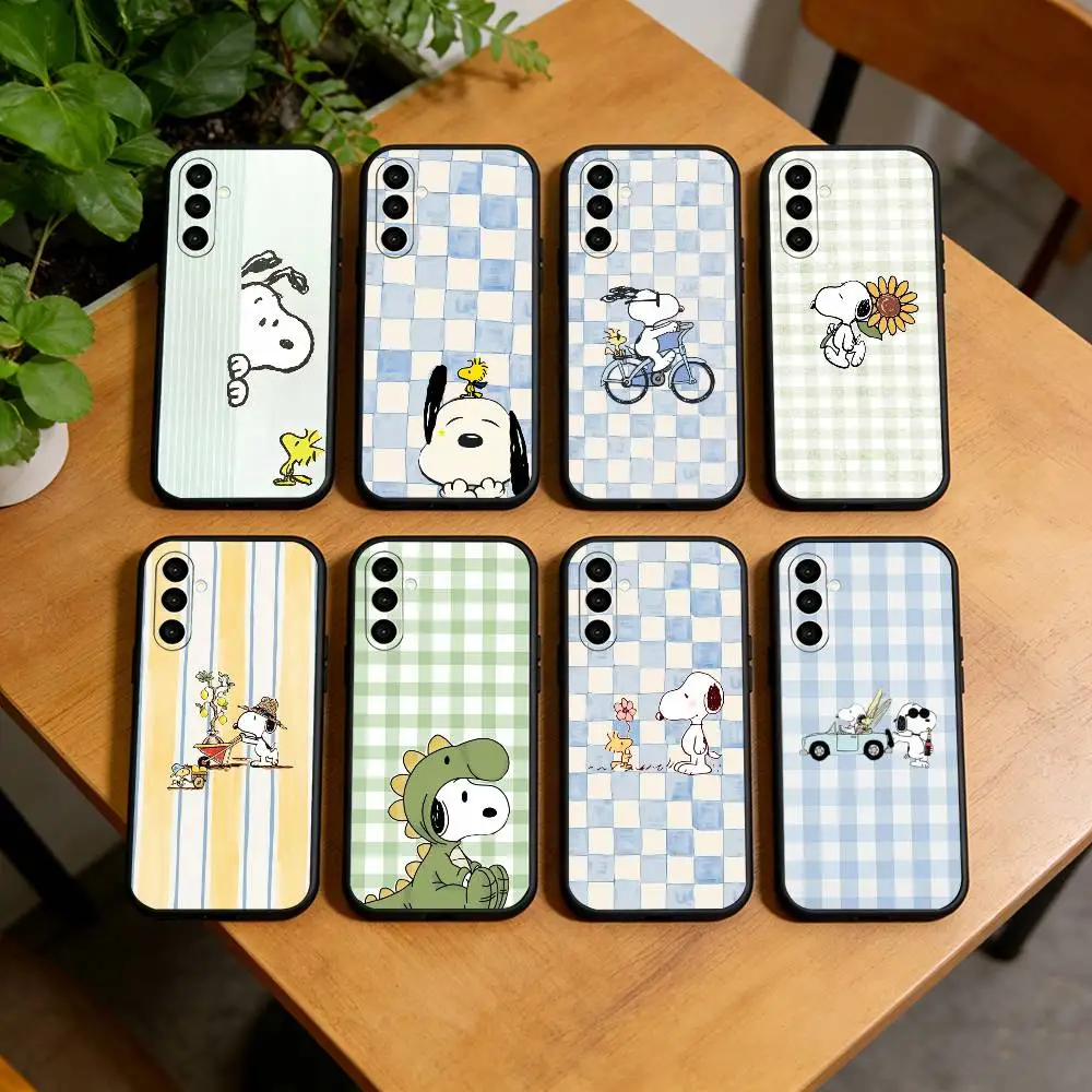 

checked striped S-noopp-y Phone Case For Samsung Galaxy A73,A72,A71,A70,A53,A52,A51,Others Soft Black Cover