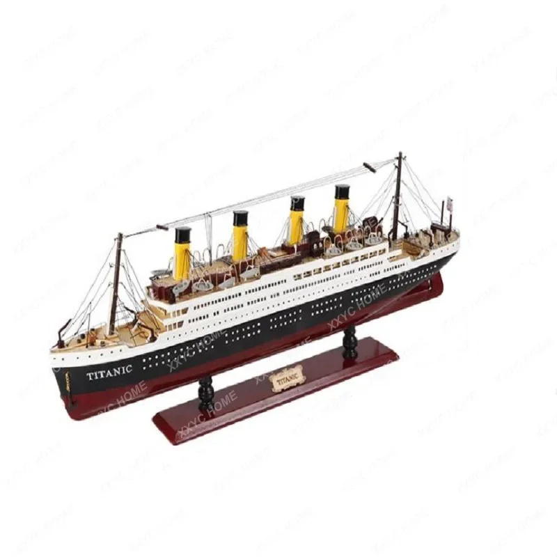 50-100CM Wooden Titanic Cruise Ship Model with LED Lights Decoration Wood Sailing Boat Craft Creative Home Living Room Decor