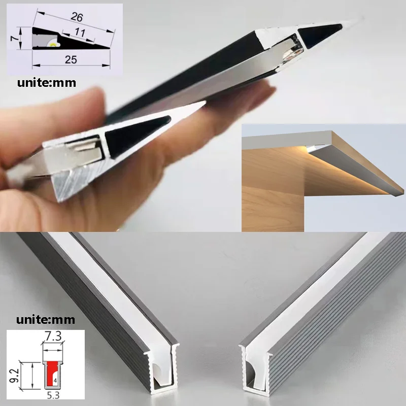 Surface Mounted LED Mini Cabinet Lamp Aluminum Profile Silicone Diffuse Channel Wardrobe Bookcase Layer Board Hard Strip Light