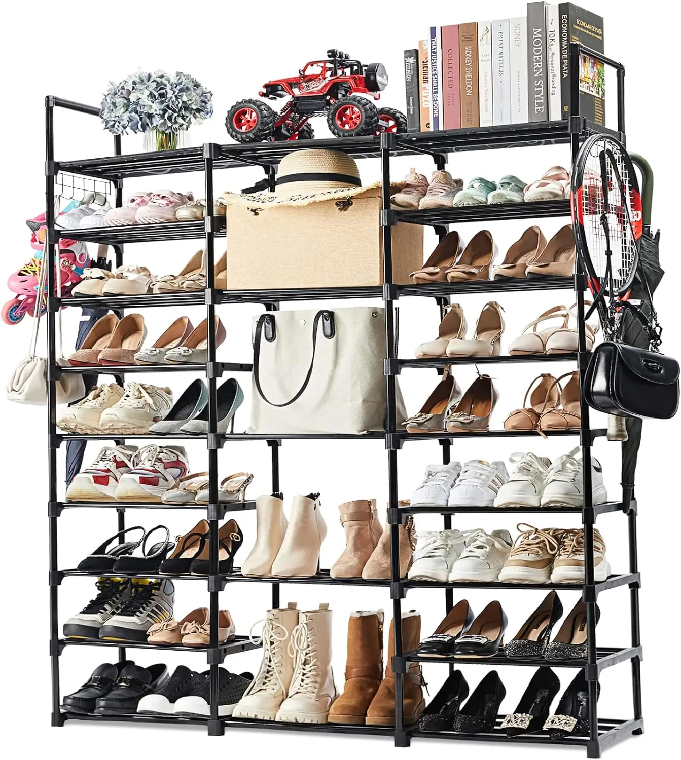 

Mavivegue 9-Tier Metal Shoe Rack - Holds 50-55 Pairs, Tall Storage Shelf for Shoes, Boots, Entryway, Closet, Garage