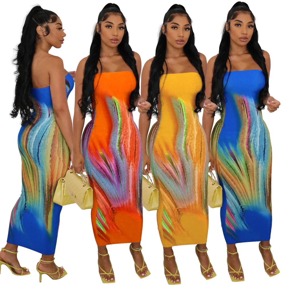 2025 Sundress Woman Summer Backless Tube Dresses Streetwear Casual Party Fashion Aesthetic Print Strapless Bodycon Maxi Dress