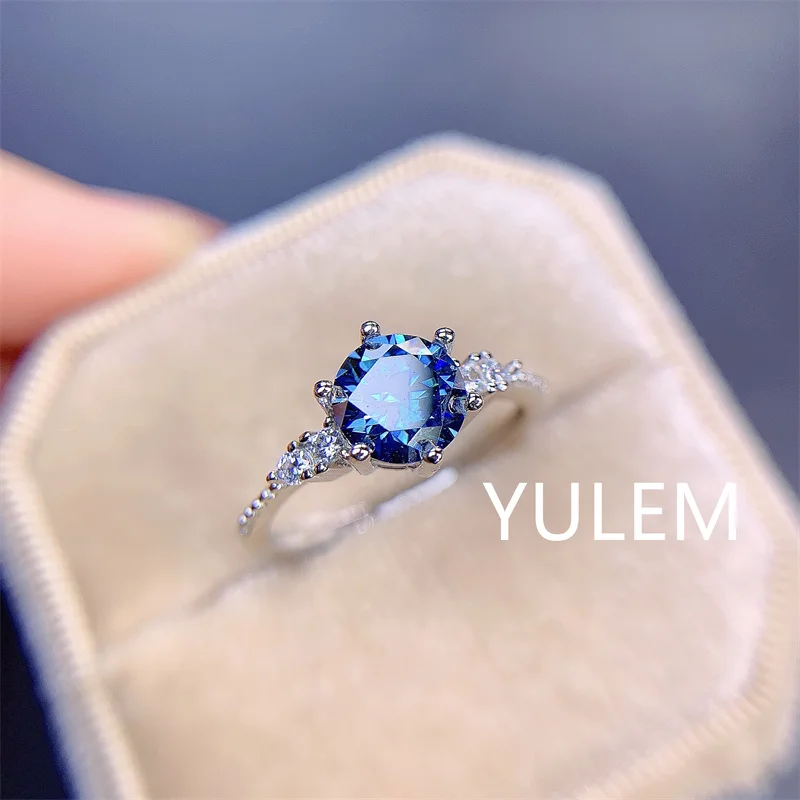 

1ct Blue Moissanite Wedding Ring for Woman Moissanite Silver Ring May Birthstone Ring Luxury Engagement Ring