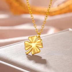 Teamer Lucky Four-leaf Clover Pendant Necklace Delicate Stainless Steel Gold Color Choker Jewelry for Women Girls Valentine Gift