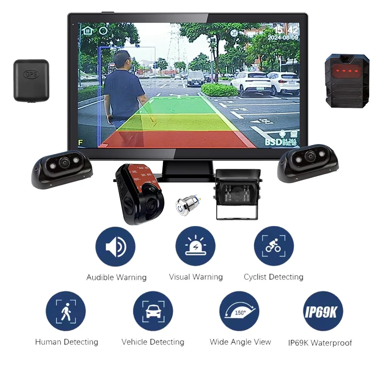 AI Blind Spot Detection System Pedestrian & Vehicle Detection for Truck Trailer RV Vans Construction Vehicles