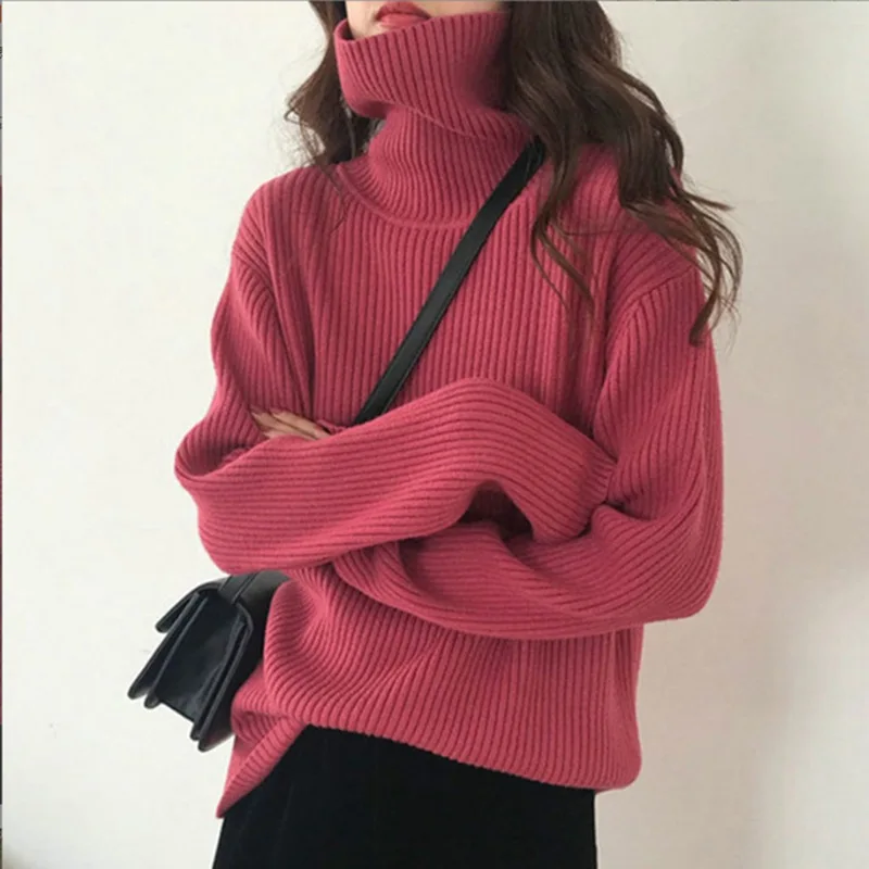 2024Autumn and Winter New High Neck Sweater Women's Idle Style Loose All-Matching Sweater Western Style Warm Pullover Bottoming