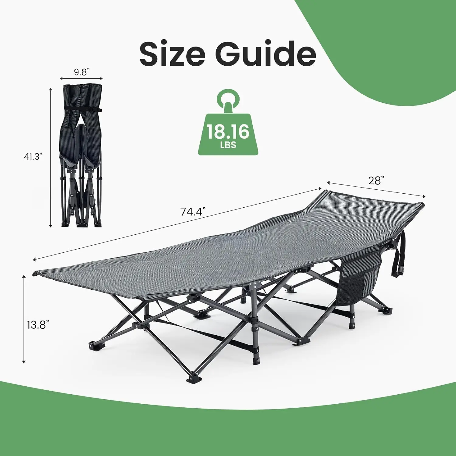 

Camping Lounger/Portable Folding Bed Features A 3.5-inch Thick Padded Cushion And A Sturdy Frame with A 440-pound Weight Capacit