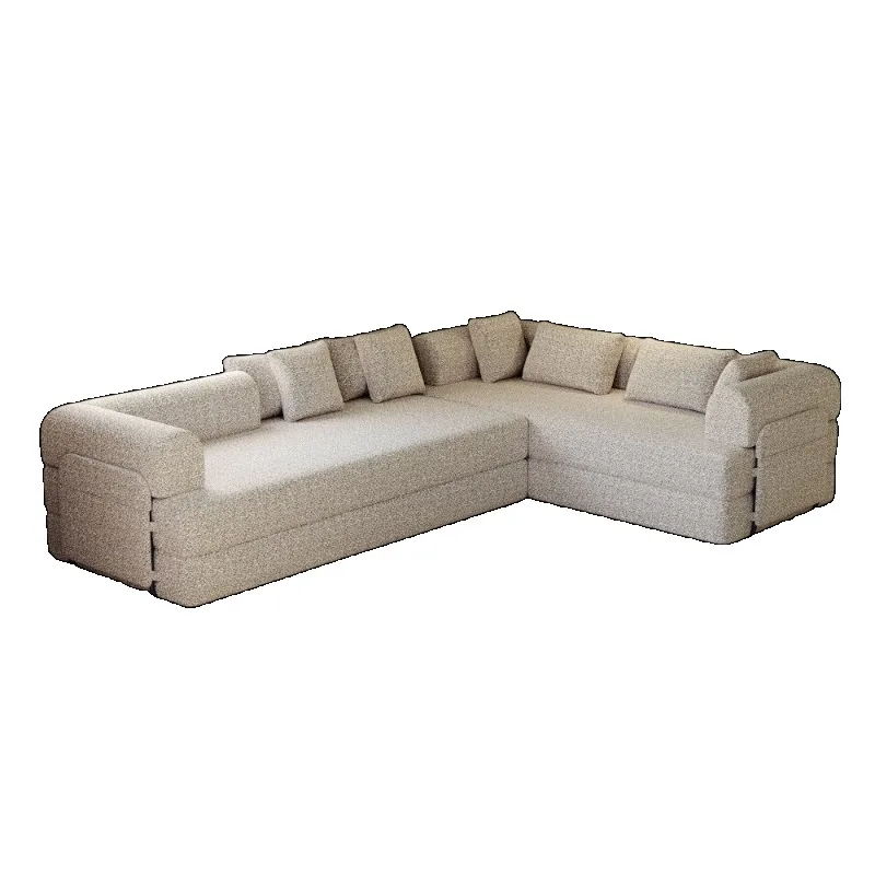 Beige Linen Daybed with Pillows for Living Room Modern Convertible Sofa Bed Home Furniture