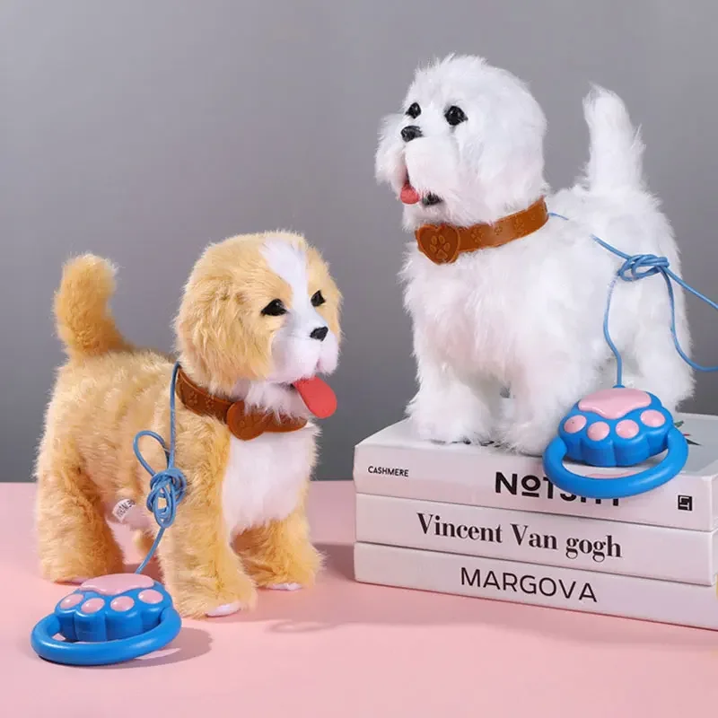 New Electric Plush Dog Toy with Leash Simulates Walking with Tongue Out Wagging Tail  Electronic Plush Toy for Children's Gifts.