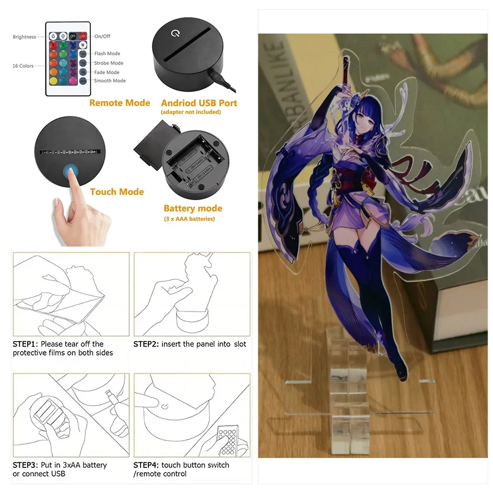 Genshin Impact 3D Lamp Zhongli Raiden Shogun Klee Anime LED Night Light for Bedroom Decor Moon lamp Birthday Best Gifts Luces