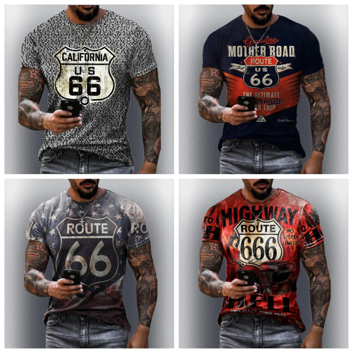 

Hot Sell Summer Man Clothing Male Oversized Short Sleeve T Shirt Men 3d Printed Classic Retro Short Sleeve Top Route 66 T Shirt