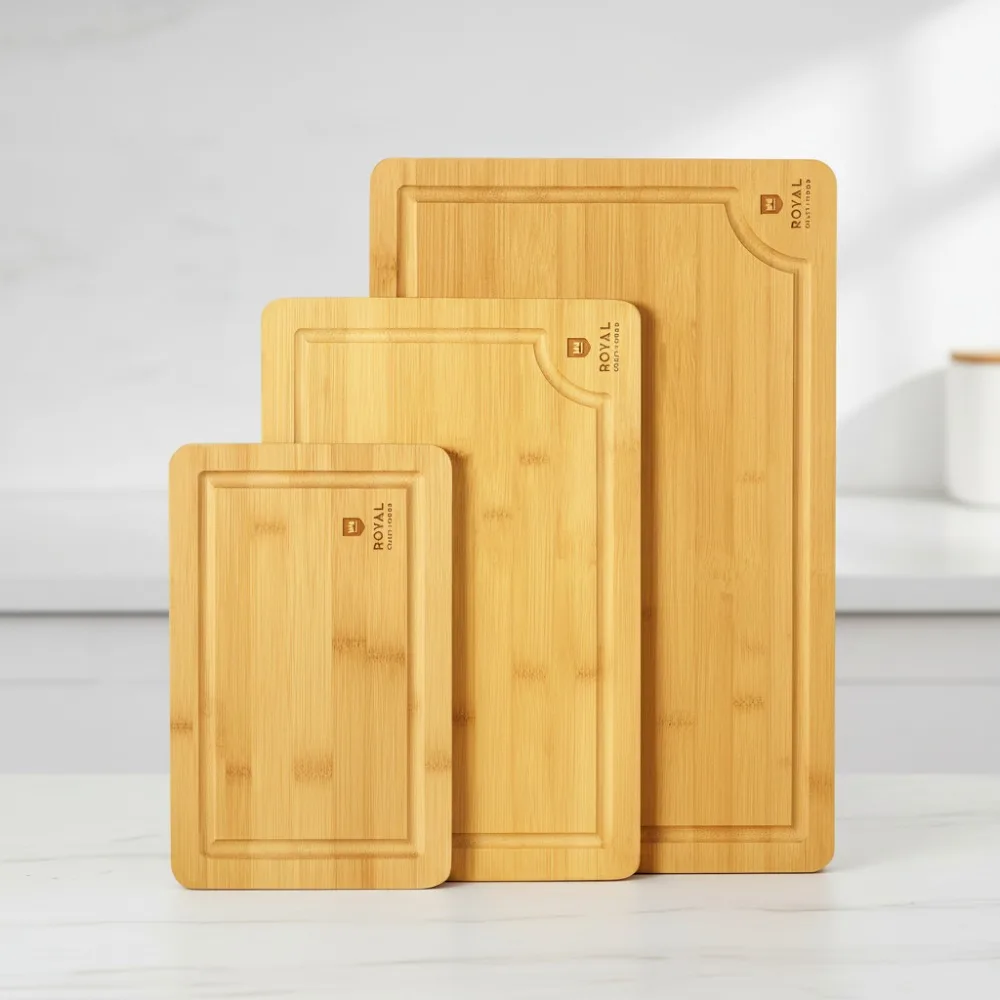 

Premium Bamboo Cutting Board Set with Juice Groove - 3 Sizes Kitchen Chopping Boards for Meat Prep & Serving