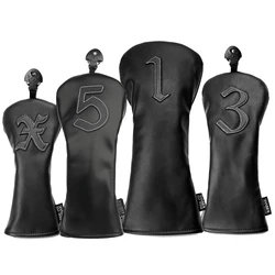 Black PU Leather 1 3 5 X Applique Golf Driver Fairway Hybrid UT club headcover set