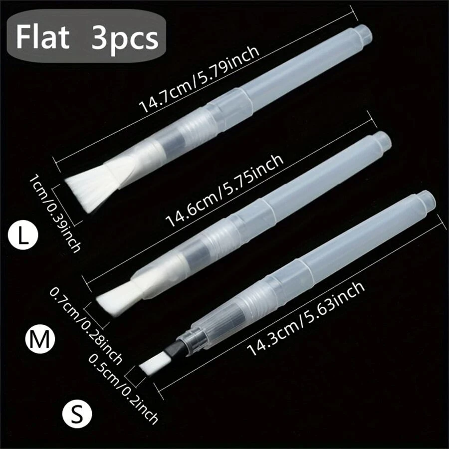 Watercolor Brush Pens, 6/12/18 pcs, Pointed & Flat Tips, Nylon Bristles, White, Refillable, Portable Ink/Water Brush