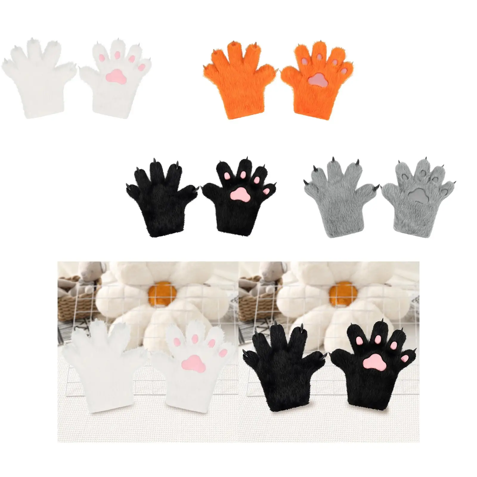 Animal Gloves Handwear Winter Warm Dress up Animal Claws Kitten Paw Gloves for Role Play Nightclub Party Halloween Festival