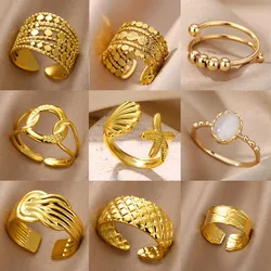 316L Stainless Steel Rings for Women Men Hollow Geometry Star Opening Adjustable Charm Ring Wedding Party Jewelry Trend 2024