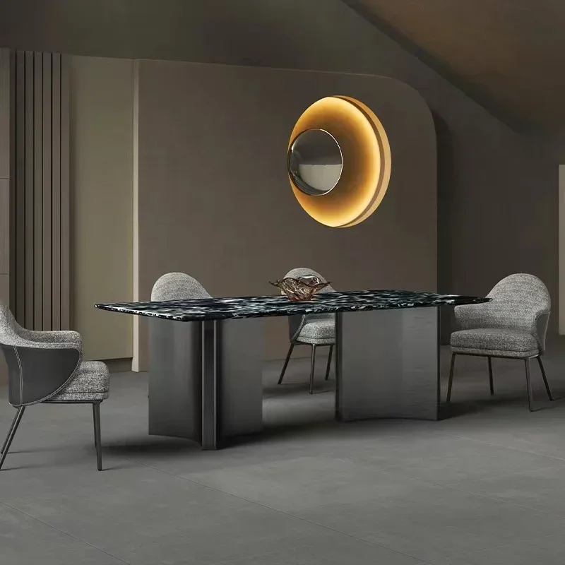 

#V Modern Large size Marble Dining Tables Stainless Steel Base 8-seat Dining Table