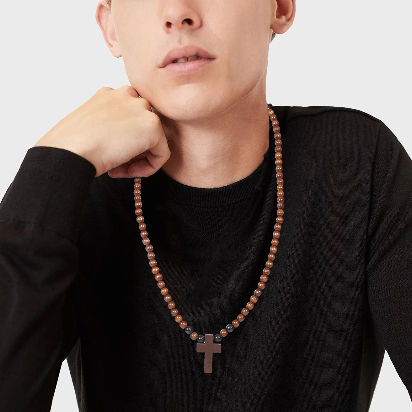 Wooden For Men Beaded Chain Necklace Rosary Trendy Necklace rosary necklace wooden for men