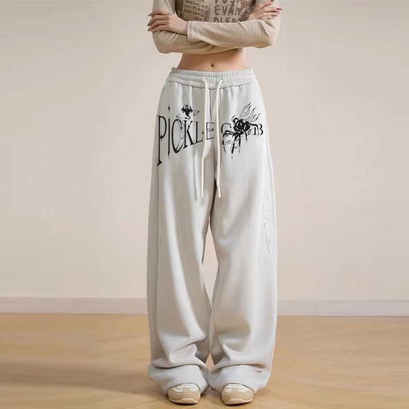 

High Waist Straight Leg Casual Cotton Hip Hop Pants Women's High Street Jazz Loose Trousers Drawstring Floor-Length Wide Leg ...