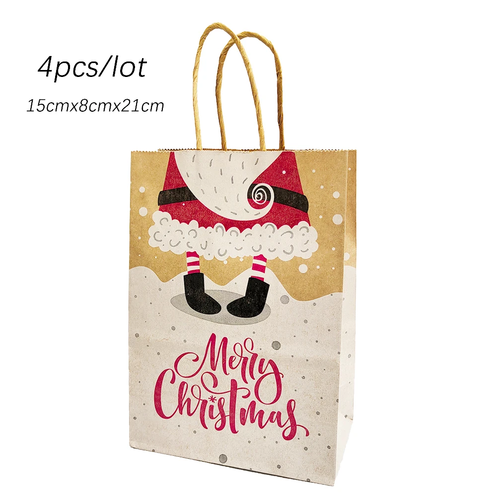 4 Stück Weihnachtsgeschenktüten aus Kraftpapier, Süßigkeiten- und Kekstüten, Verpackungstüten für Neujahrspartys, Snack-Geschenkverpackung, Weihnachtstüten 2026 – Detail 4
