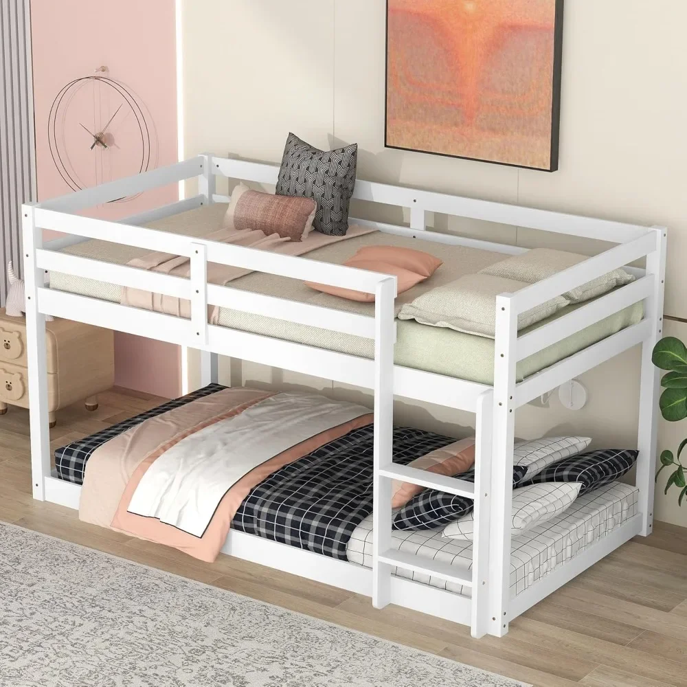 

Low Bunk Beds Twin Over Twin Floor Bunk Bed Frame Junior Loft Bed for Kids Boys Girls Teens