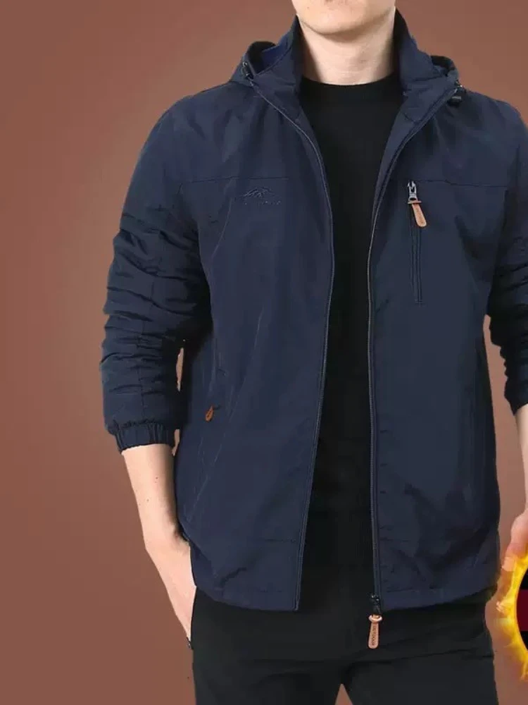 

Мужские куртки, толстые теплые пальто с капюшоном на молнии, однотонные, повседневные, обычные, облегающие, с карманами, куртка, осенне-зимнее пальто, новинка 2023 года