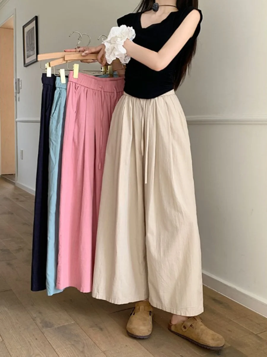 

High Waist Loose Wide Leg Cotton Linen Casual Pants Women's Summer New Style Comfortable Loose Nine Points Trousers