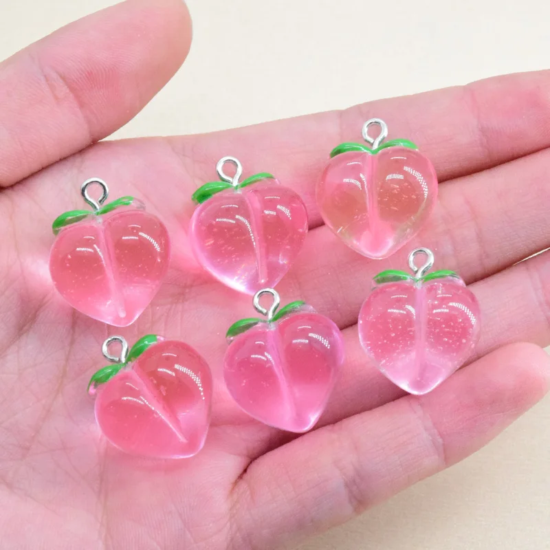 10pcs Flatback Pink Peach Resin Charms For Earring Making Korean Fruit Pendant For Brcelet Keychain Diy Jewelry Accessory F491