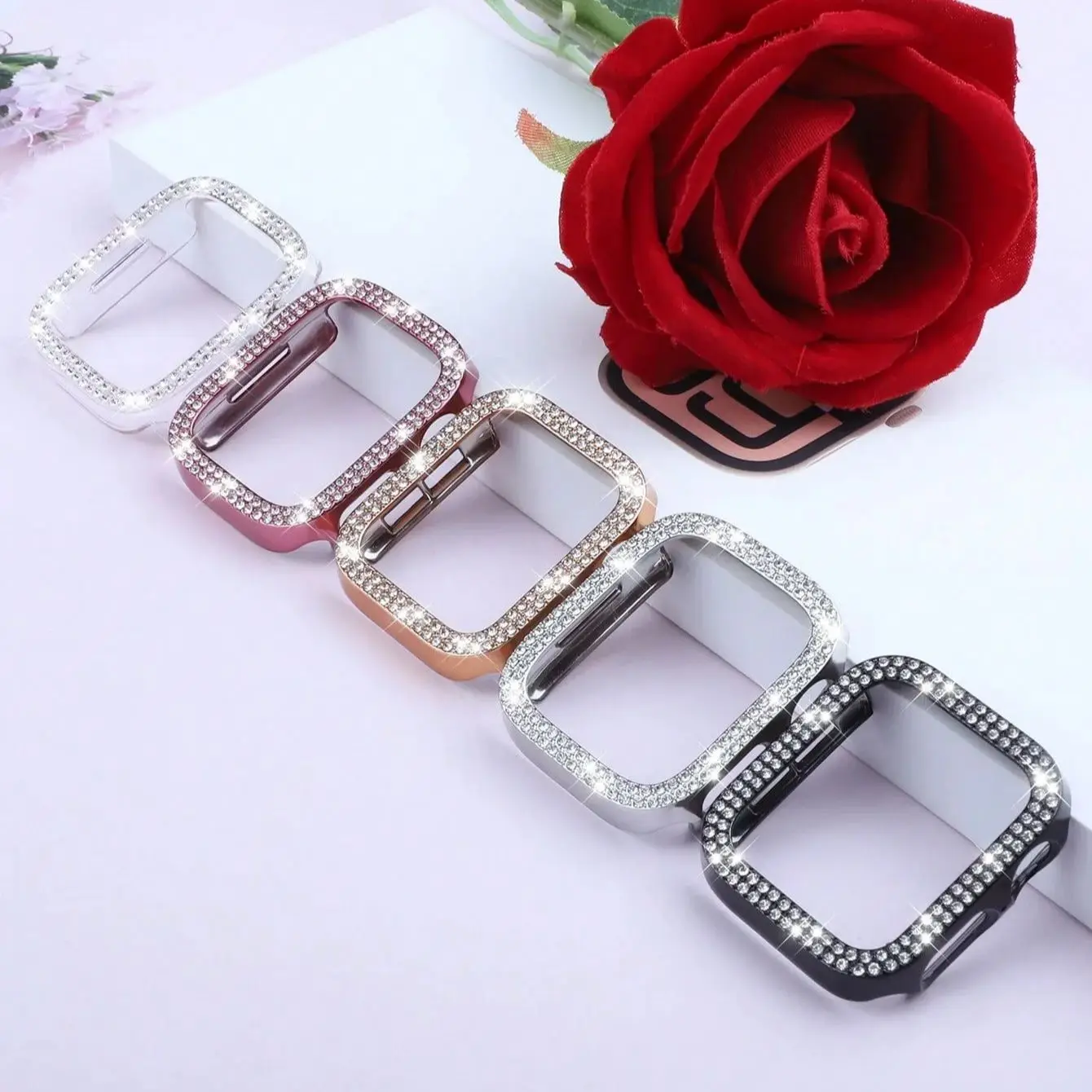 Abdeckung für Apple Watch Gehäuse 41 mm 40 mm 38 mm 45 mm 44 mm 42 mm Schutz Diamant Bling Bumper iWatch Serie 5 SE 6 7 8 9 Zubehör