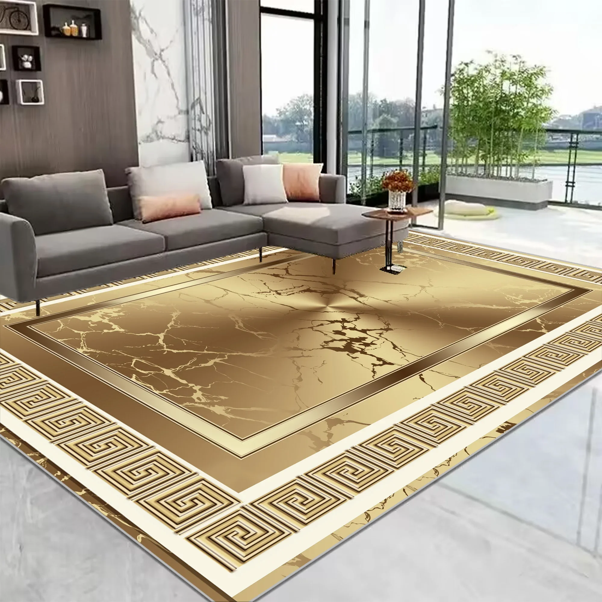 

European Gold Large Living Room Carpet Home Decoration Luxury Coffee Tables Mat Non-slip Washable Rug for Bedroom Decor Alfombra