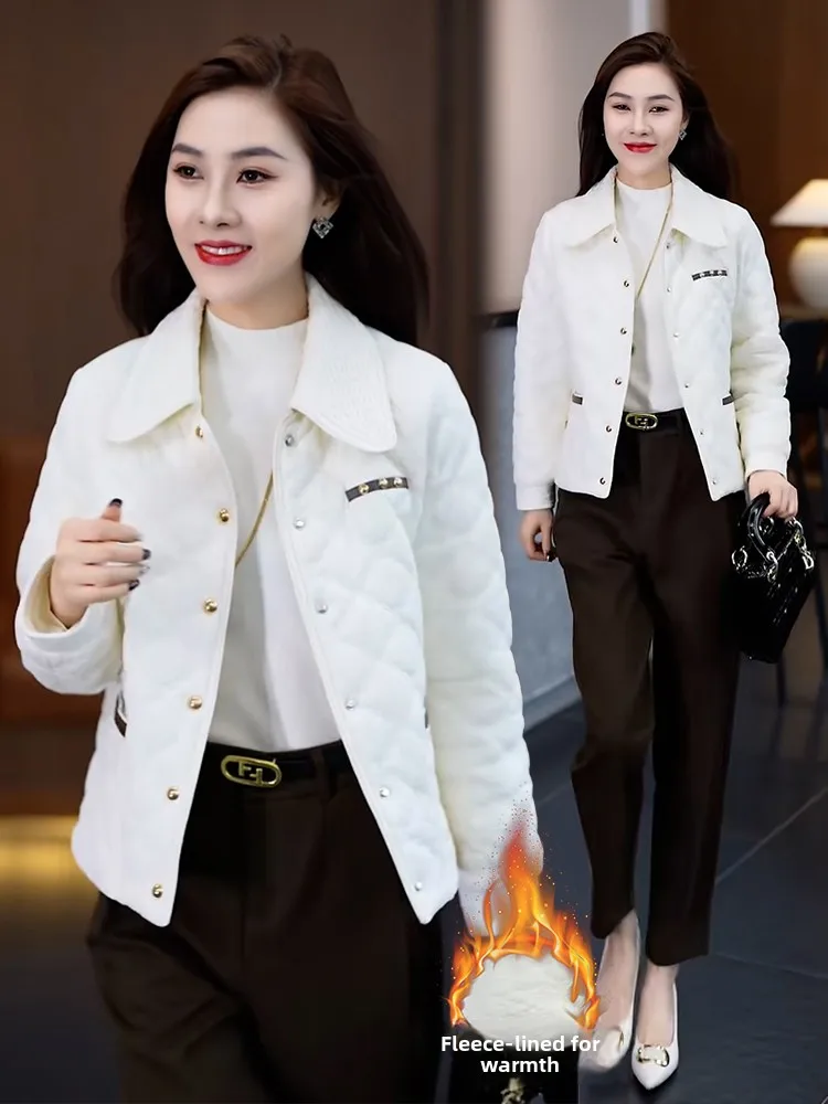

Faionable ort Quilted Cotton Jaet Women's Turn-down Collar Metal Buttoned Outerwear Korean Sle Loose Fit Winter Coat