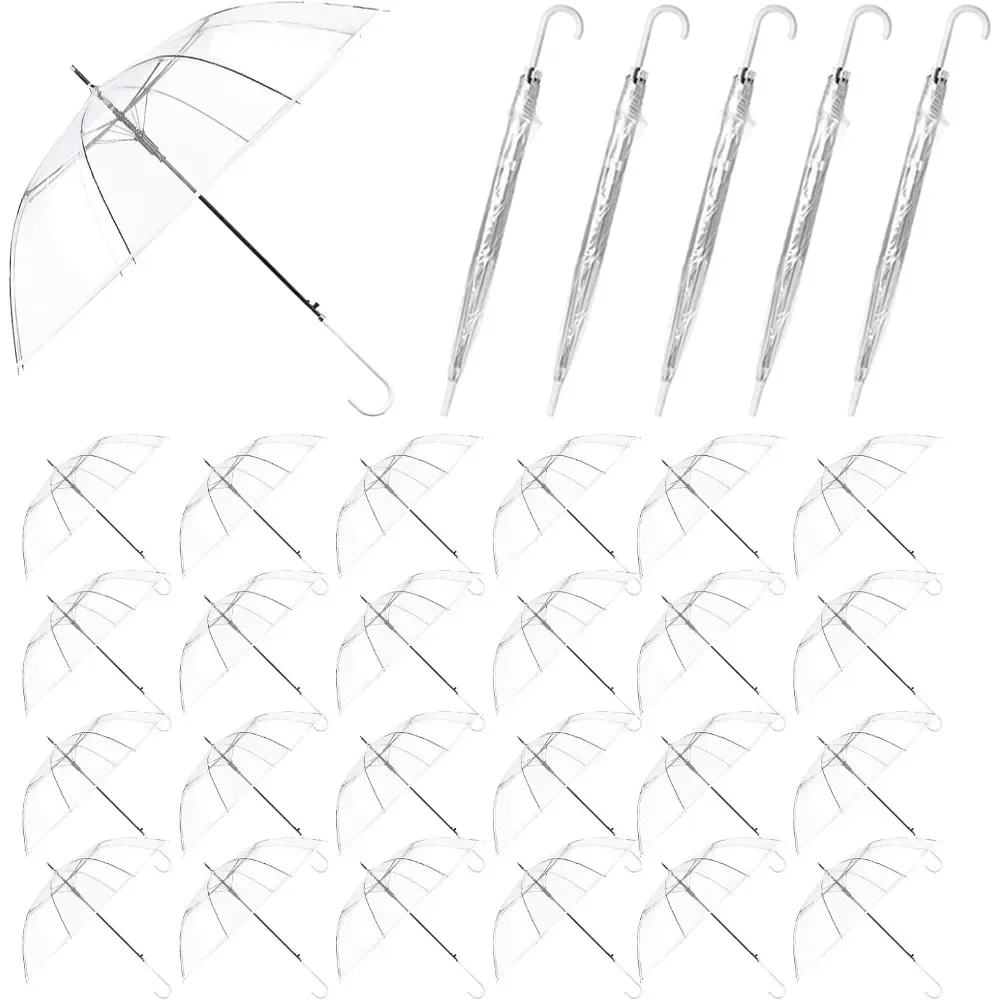 

%a 30 Pack Clear Wedding Umbrellas Bulk Auto Open Clear Stick Umbrellas,Transparent Windproof Wedding Style Stick Umbrellas