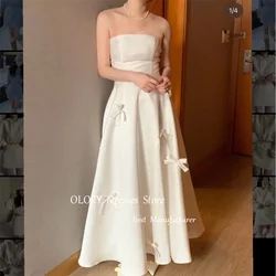 OLOEY Simple Black A Line Korea Wedding Customised Dresses Strapless Bowknot Ankle Length Bridal Gowns Formal Party Dress