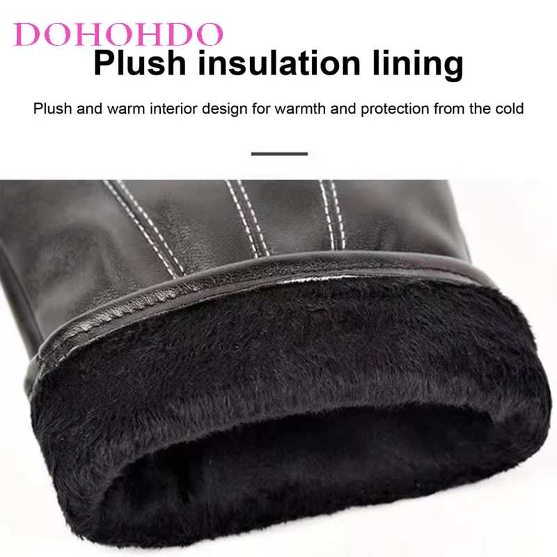 ركوب الدراجات في الخريف والشتاء سميكة مع قفازات مخملية دافئة مقاومة للرياح للدراجات النارية في الهواء الطلق شاشة تعمل باللمس قفازات جلدية سوداء للرجال