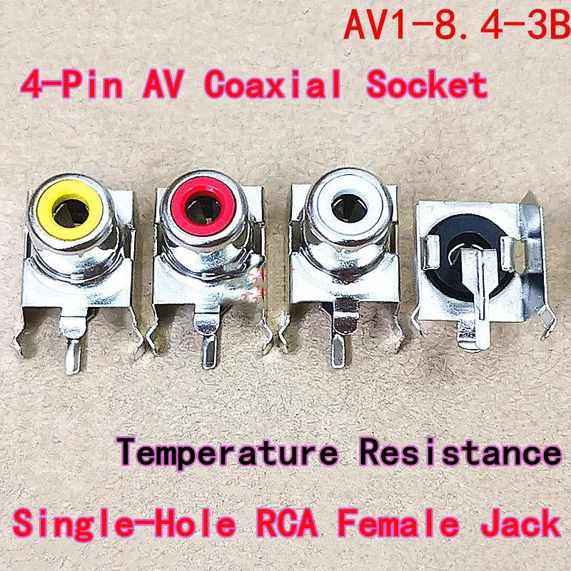 10PCS 4-Pin AV Coaxial Socket Single-Hole RCA Female Jack AV1-8.4-3B Audio/Video Socket