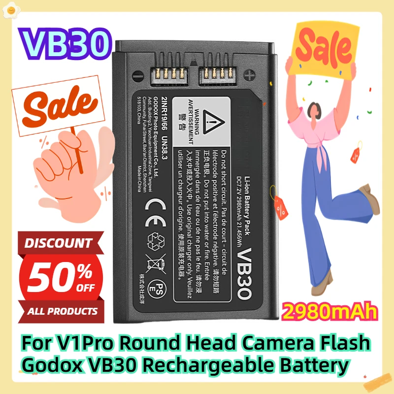 

For V1Pro Round Head Camera Flash Godox VB30 Rechargeable Battery