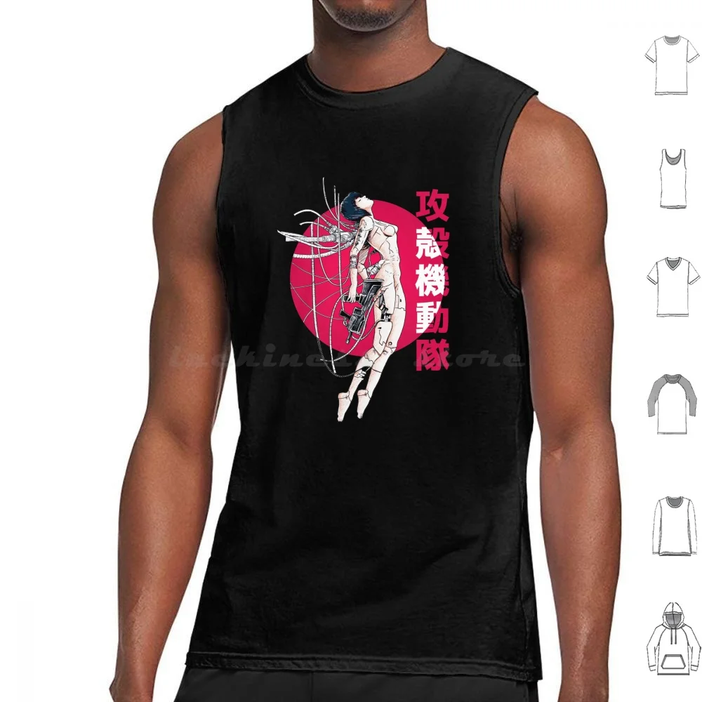 Ghost In The Shell-Sun Tank Tops Print Cotton Ghost Shell Major Kusanagi Anime Manga Film Movie Cyber Japan Cyborg Flag