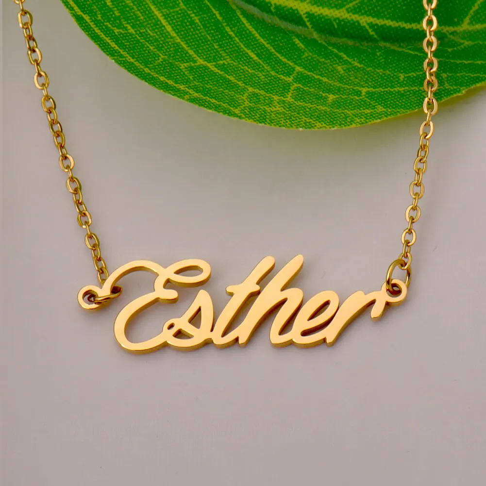 

AOLOSHOW Gold Color Esther Name Necklace for Women Stainless Steel Personalized Pendant Letter Charm Chokers Jewelry Gift