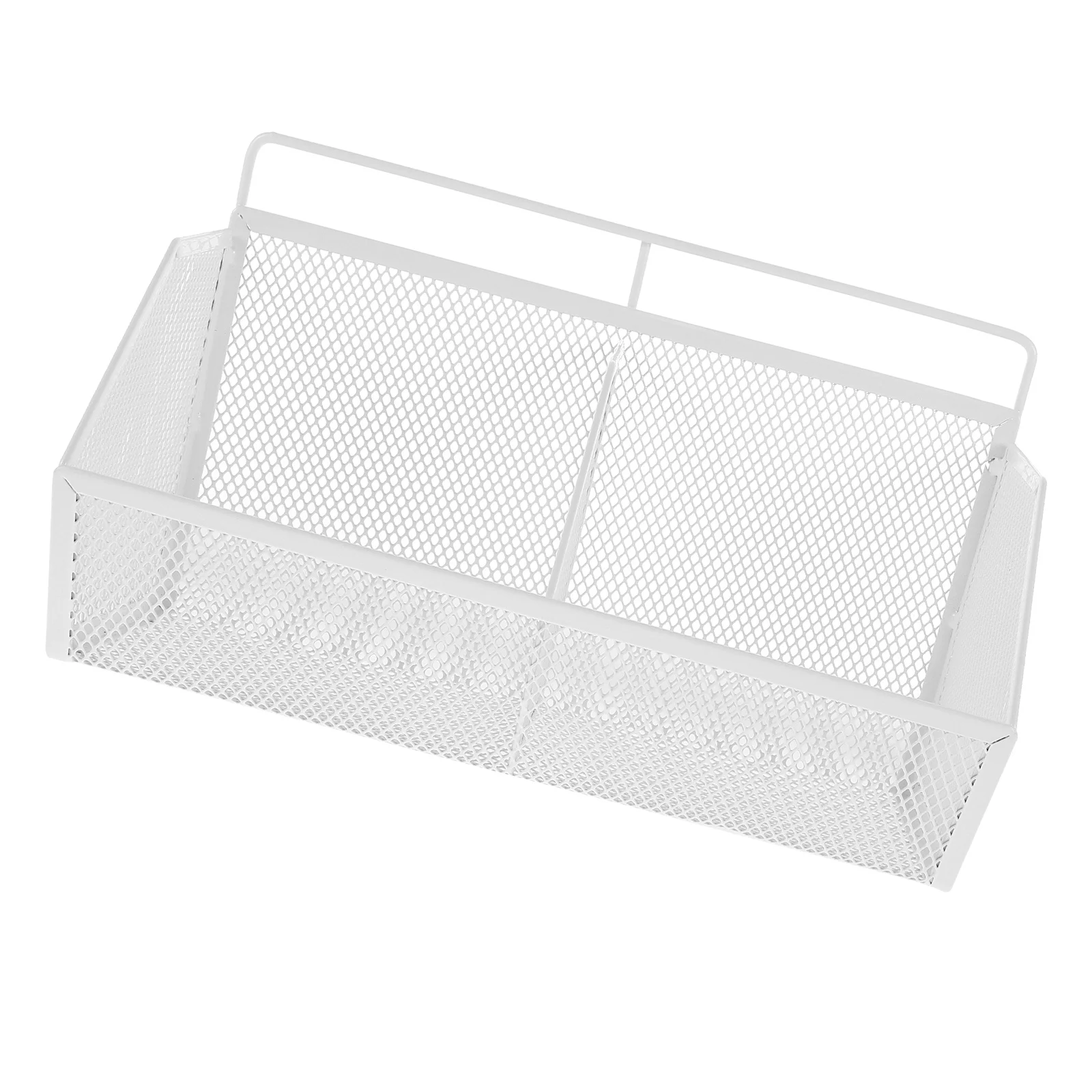 

2 Compartment Metal Document Basket White Desktop File Organizer Rack For Office Desk Storage Wire Mesh Document Holder